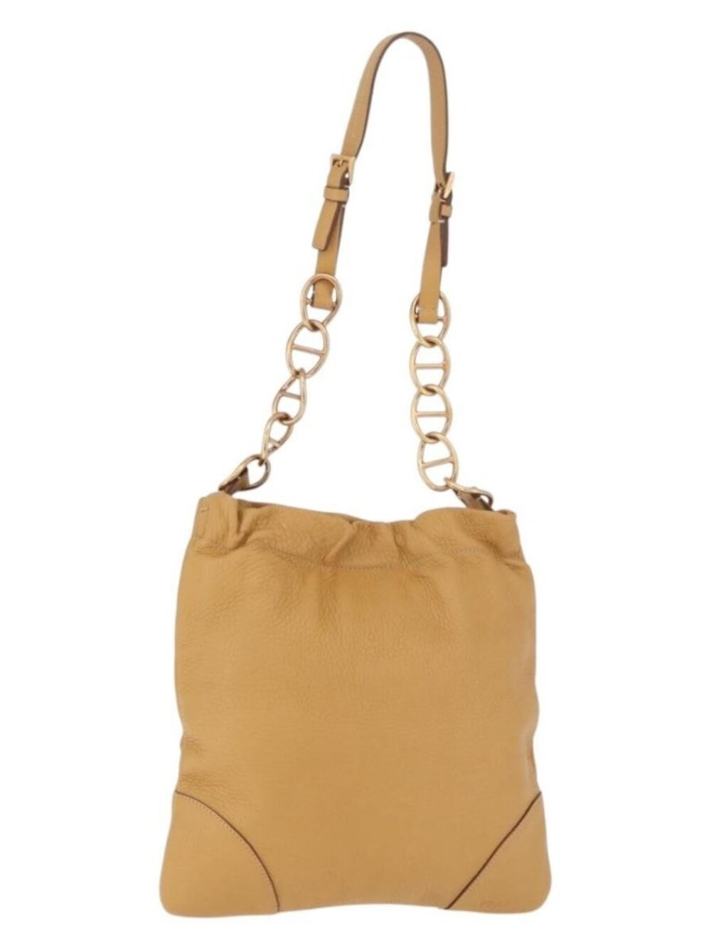 PRADA Chain Shoulder Bag Leather Beige Gold Auth 179470A